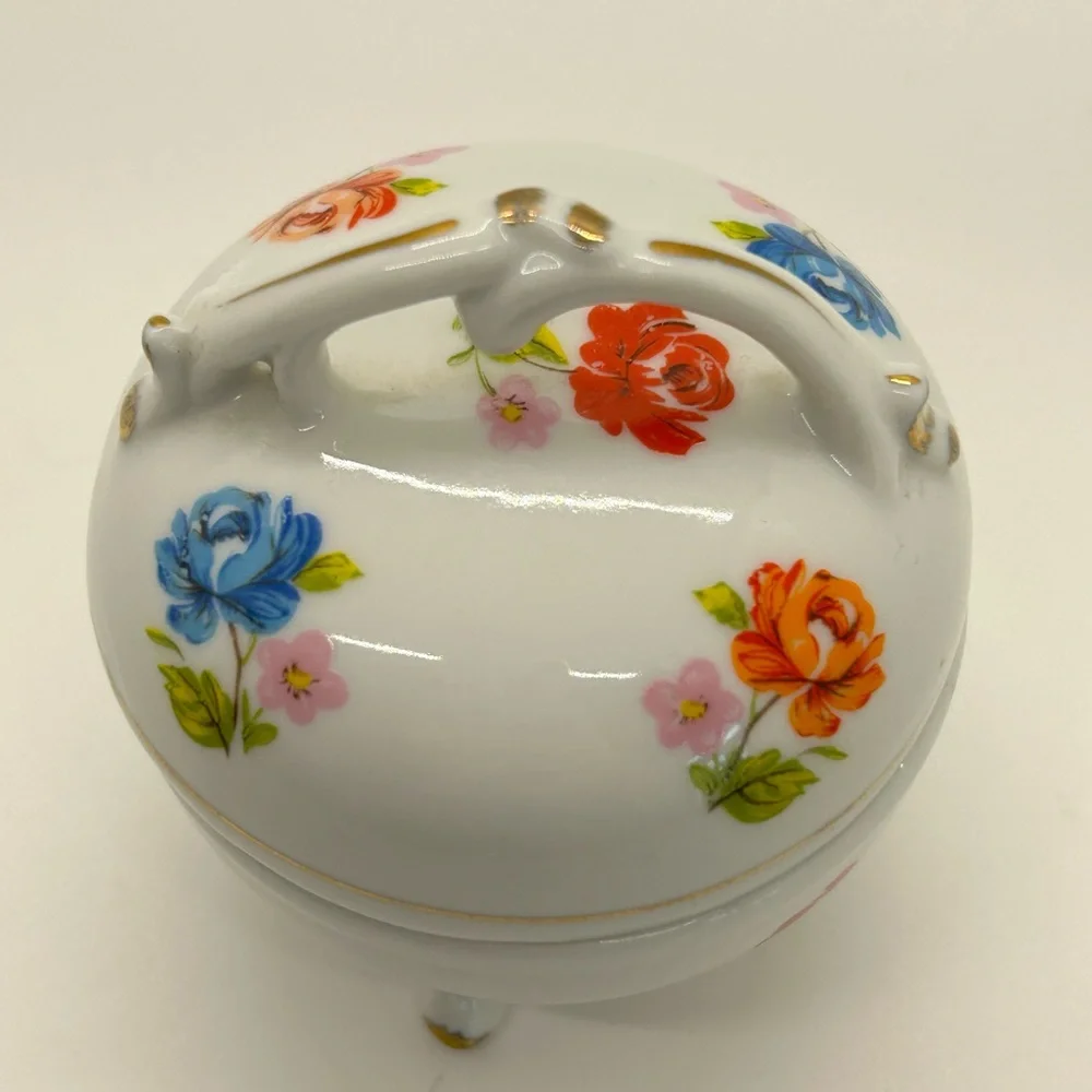 VTG ENESCO Hand Painted Flowers Trinket Box JAPAN